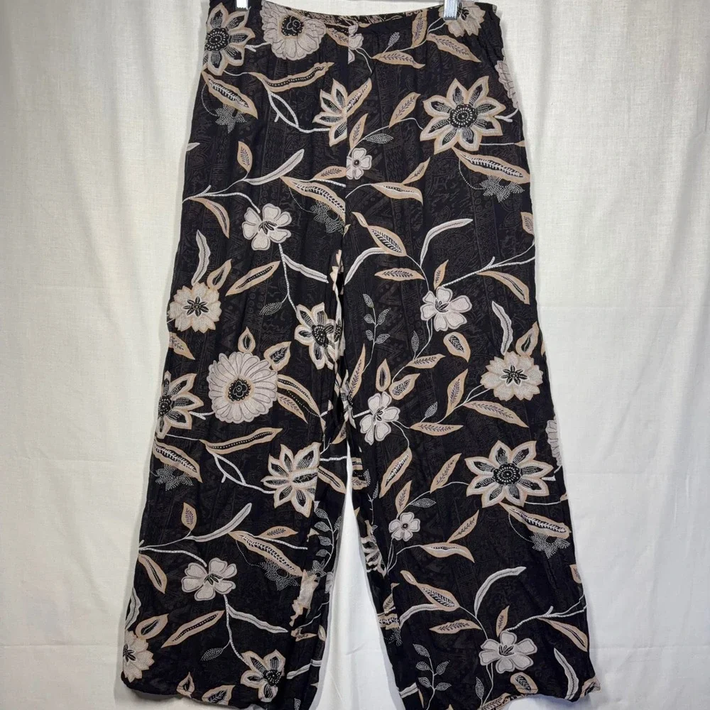 Wide Leg Palazzo Pants Womens Large Two-Sided Floral Tribal Batik Boho Flowy